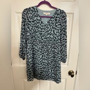 LOFT babydoll dress, printed blue dress, never worn